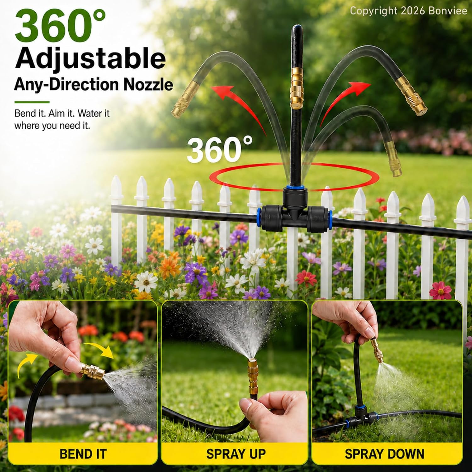 240FT Drip Irrigation System with Adjustable Nozzles | 1/4-Inch Tubing, Flexible Garden Layouts, Adjustable Spray and