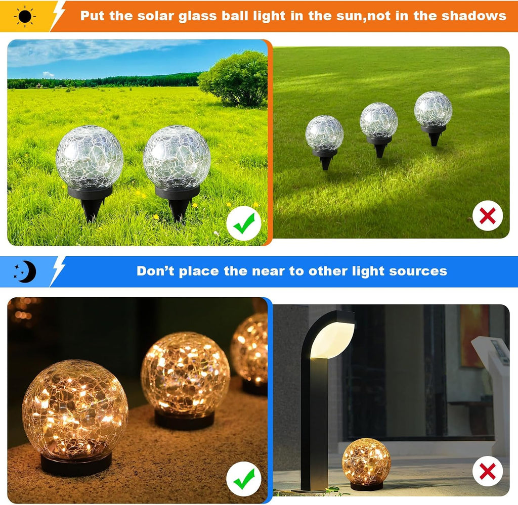 Solar Globe Lights Outdoor Waterproof-Solar Balls-Solar Garden Lights Orbs | Solar Globe Lights for Outside 6 Pack