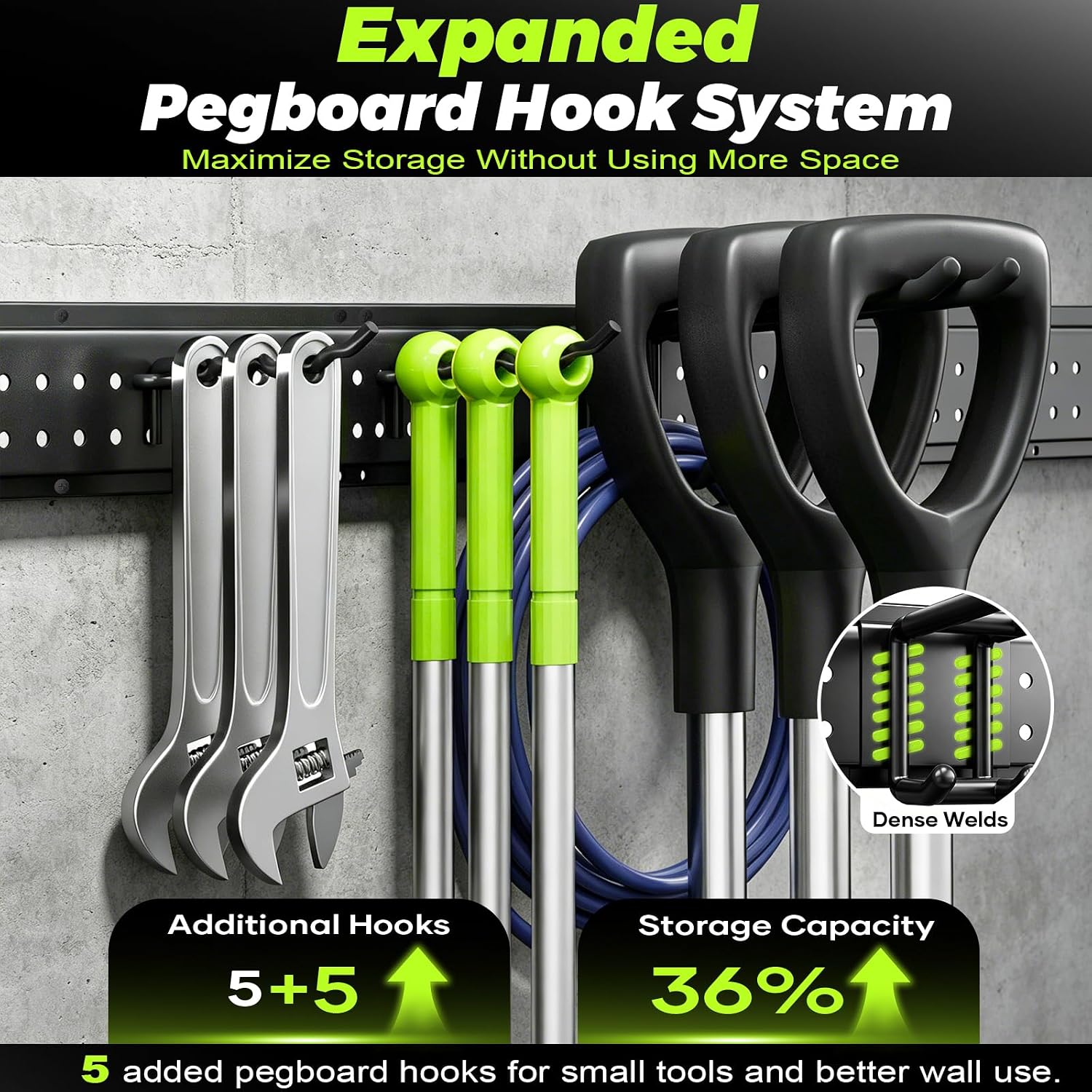 Garage Tool Organizer Wall Mount, 49.5 Inch Heavy Duty Garage Organization System with 10 Adjustable Hooks, Garden Tool