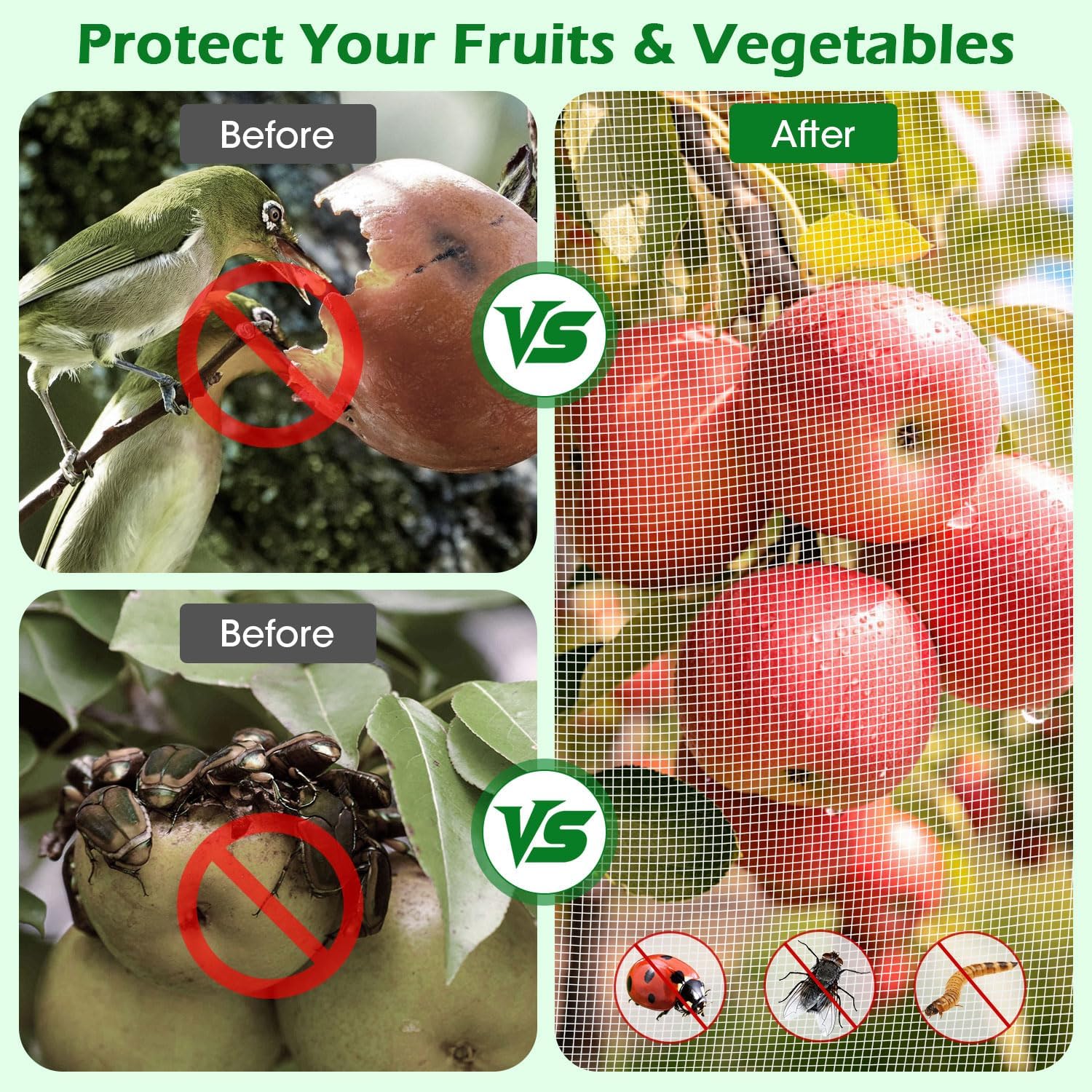 10'x10' Fruit Tree Netting Cover with Zipper and Drawstring | Ultra-Fine Mesh Garden Plant Insect Pest Net Barrier to