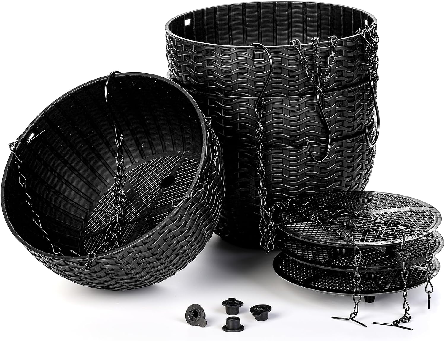 Foraineam 4 Pack Black Hanging Planters, 8.2 inch Hanging Flower Basket Planter Pots, Garden Plant Pot Container