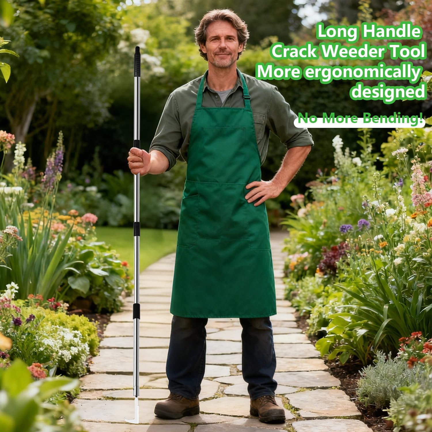 3-in-1 Weed Puller Tool, Crack Weeder Surface Brush & Hoe Adjustable 16-63" | 3-in-1 manual weed puller: crack weeder