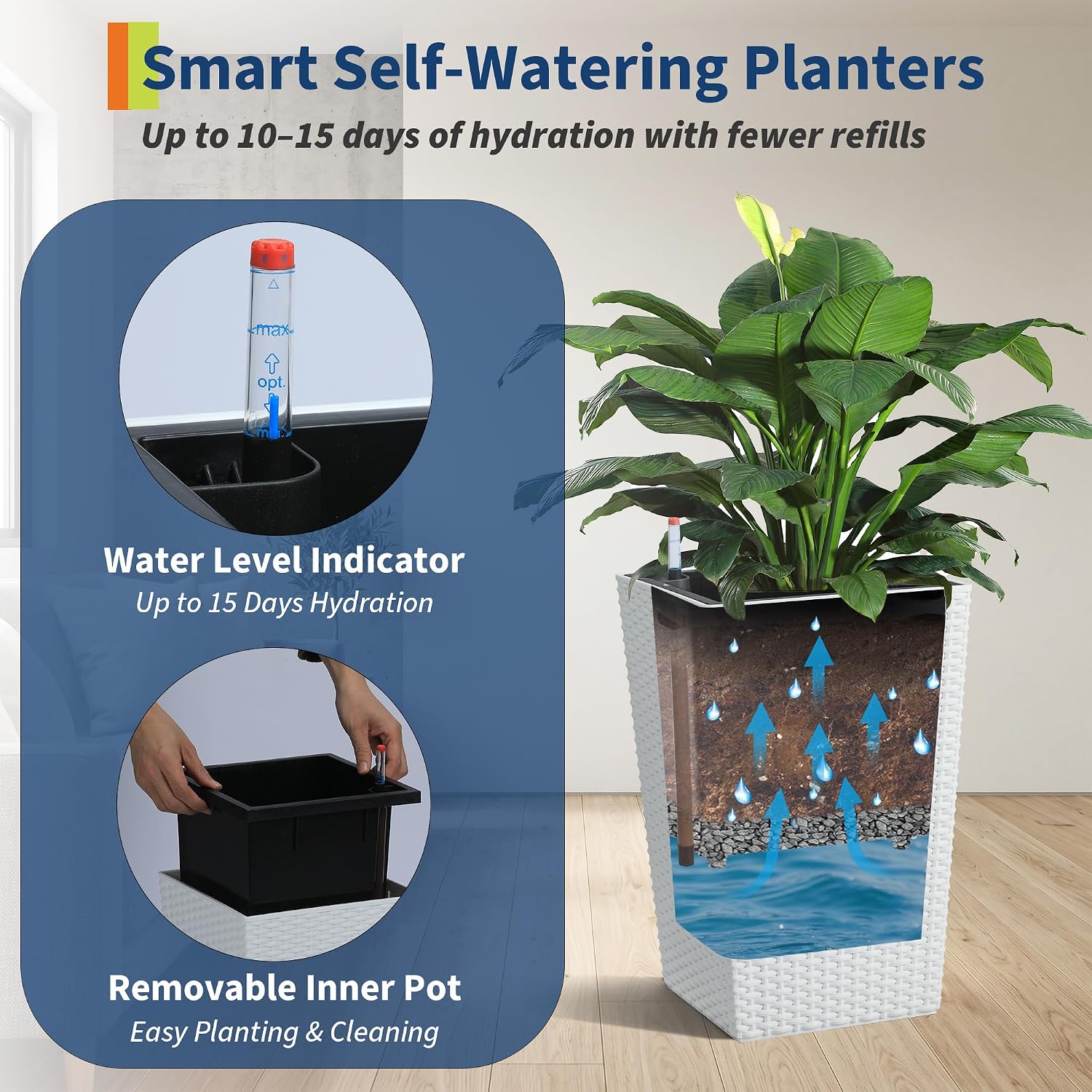 Garvee Set of 4 Tall Outdoor Planters, 16 Inch Planters for Outdoor Plants | Modern Tall Planters with Drainage System