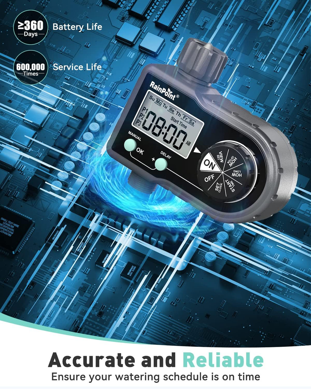 RAINPOINT Sprinkler Timer, Hose Timer with 3 Individual Programs, Water Timer for Garden Hose Faucet, Programmable