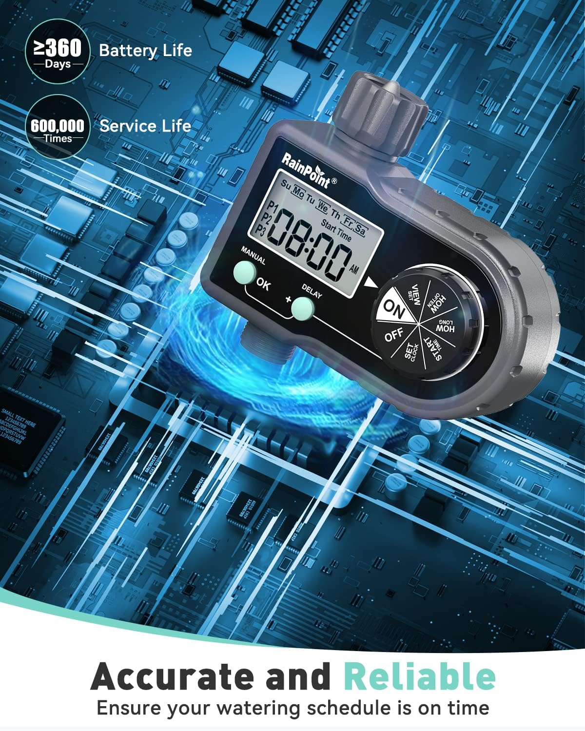 RAINPOINT Sprinkler Timer, Hose Timer with 3 Individual Programs, Water Timer for Garden Hose Faucet, Programmable