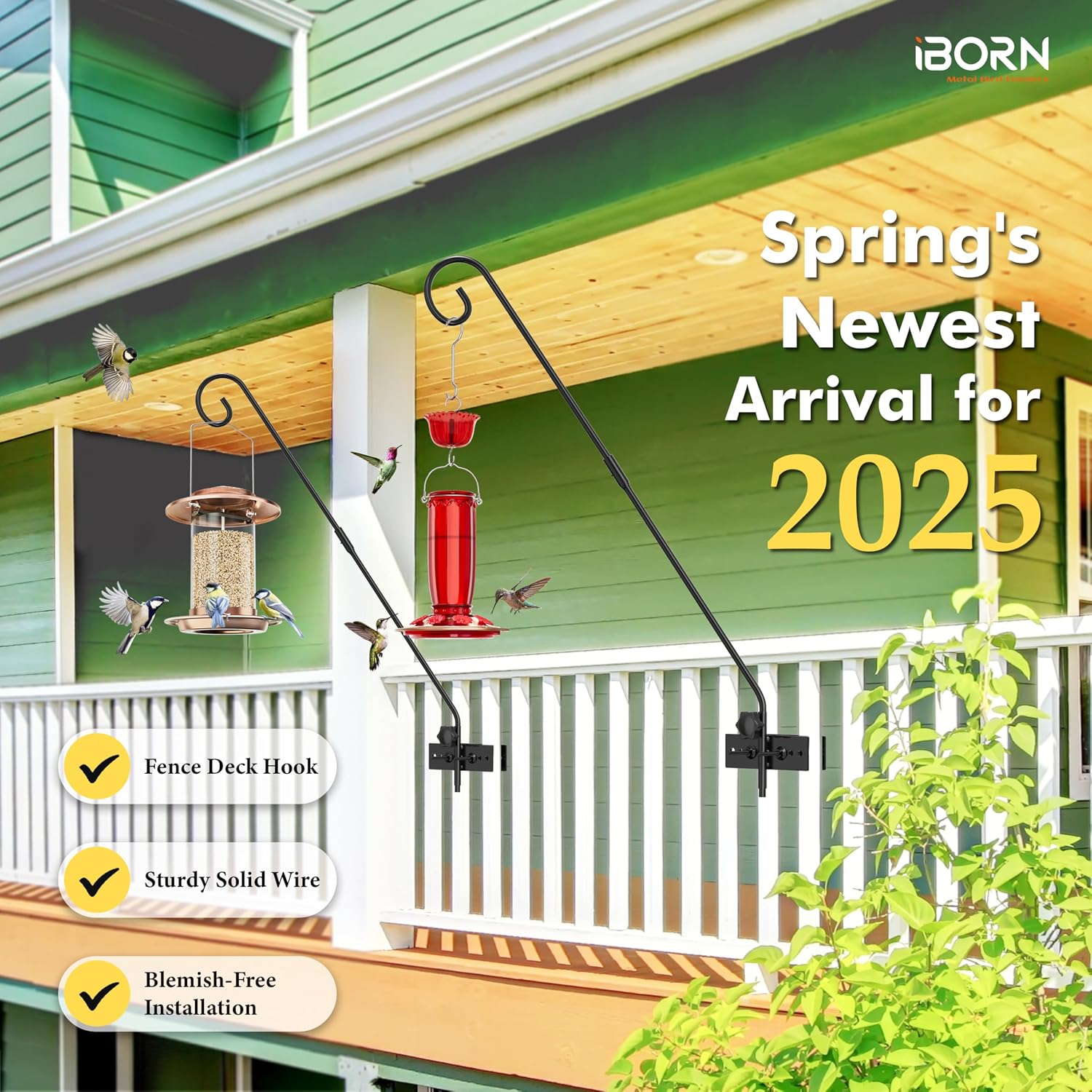 iBorn Fence Deck Hook Rail Heavy Duty Hummingbird Feeder Hanger 28 Inch Railing Hanging Hook for Bird Feeder, Suet