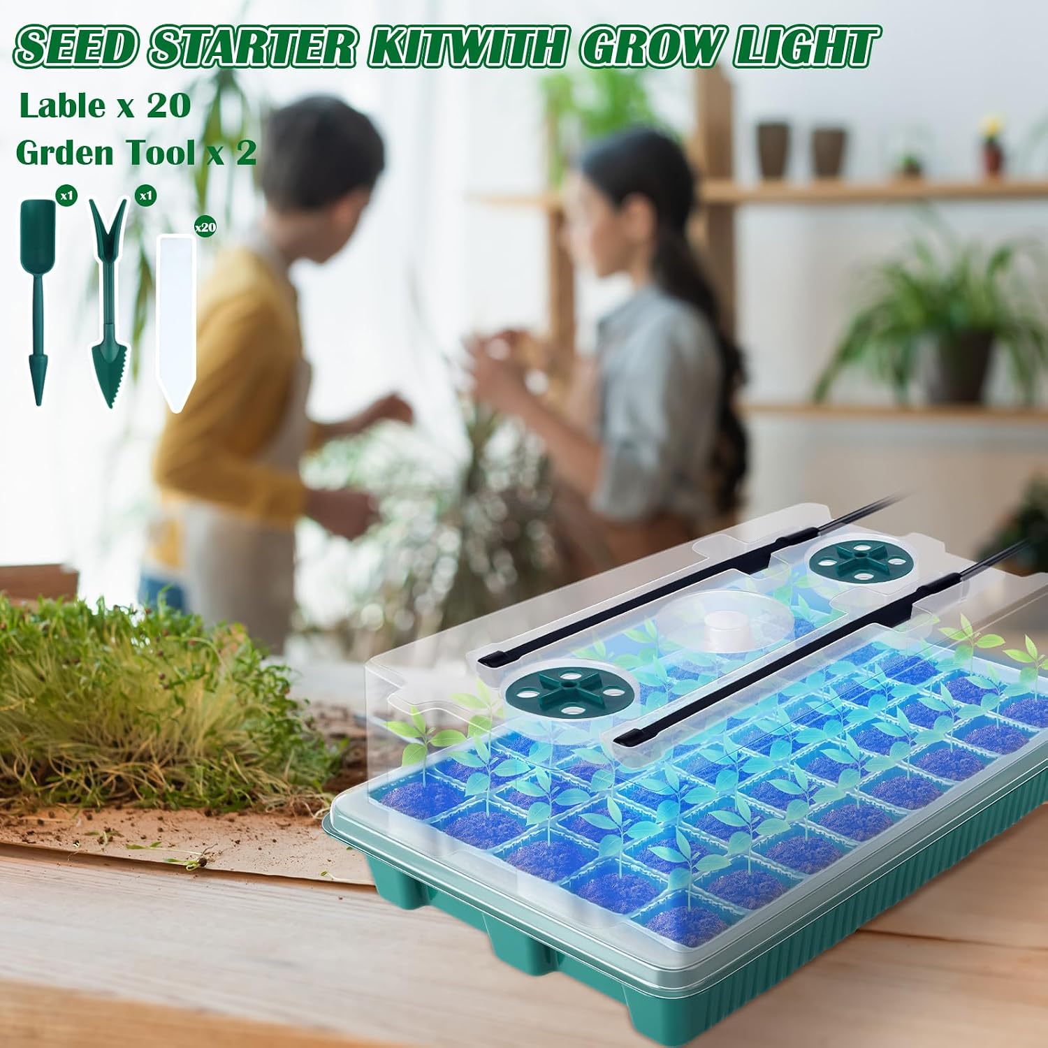 FillTouch 2 Packs 80 Cells Seed Starter Trays Kit with 4 Grow Light Seed Starter Kit Seedling Starter Trays with