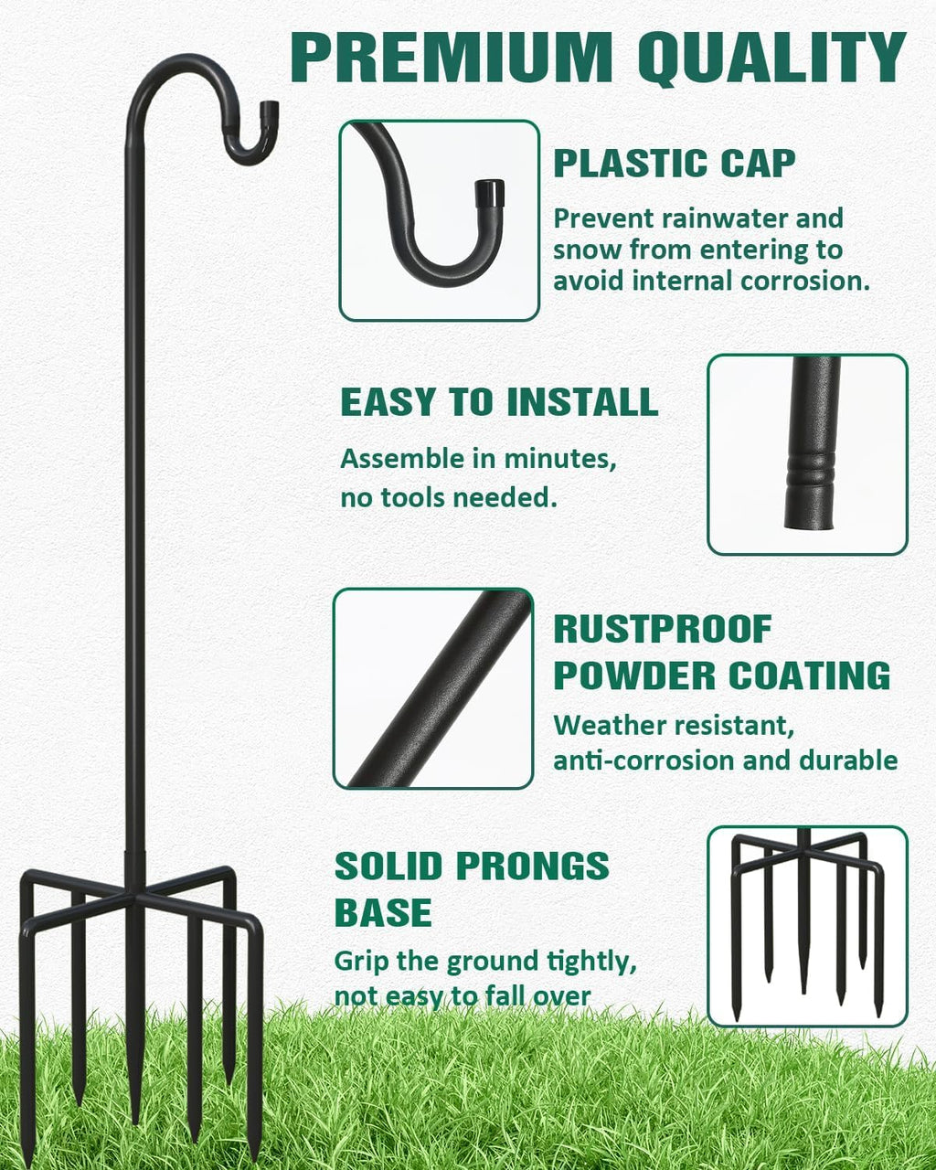 2 Pack 92 Inch Adjustable Metal Shepherd Hooks for Bird Feeder Outdoor | Heavy Duty Bird Feeder Hanger with 7 Prongs