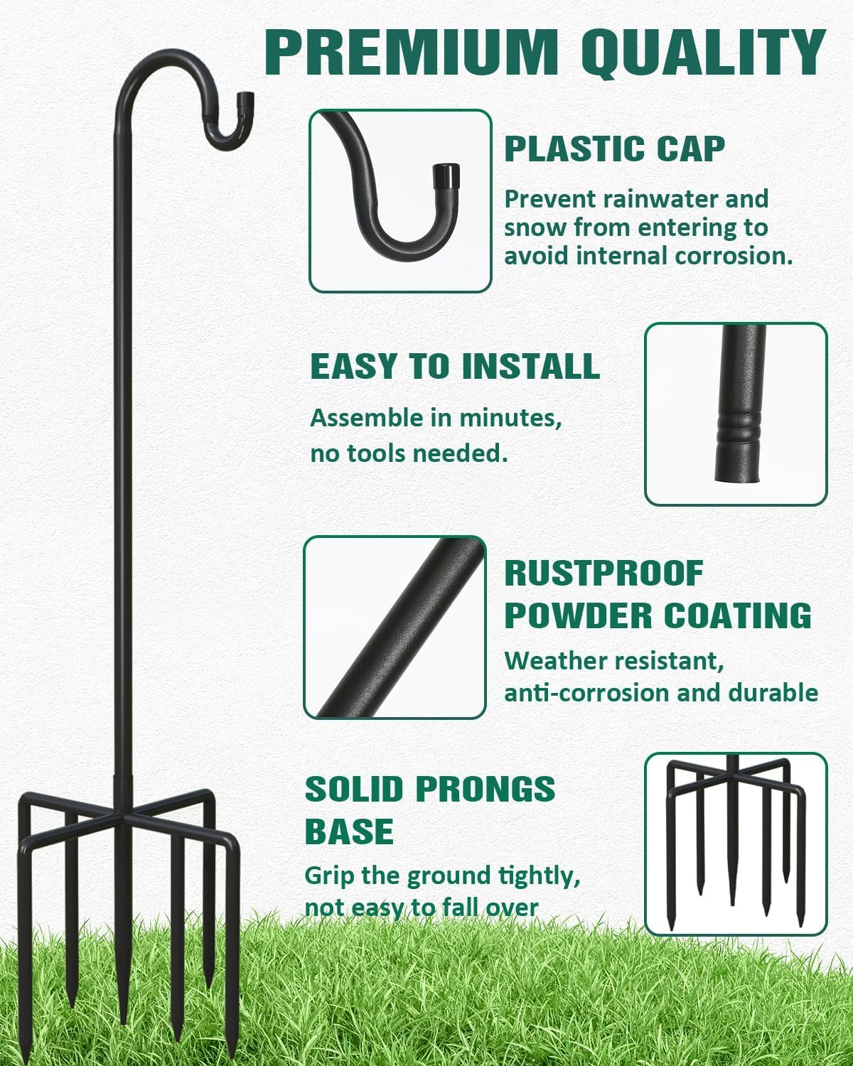 2 Pack 92 Inch Adjustable Metal Shepherd Hooks for Bird Feeder Outdoor | Heavy Duty Bird Feeder Hanger with 7 Prongs