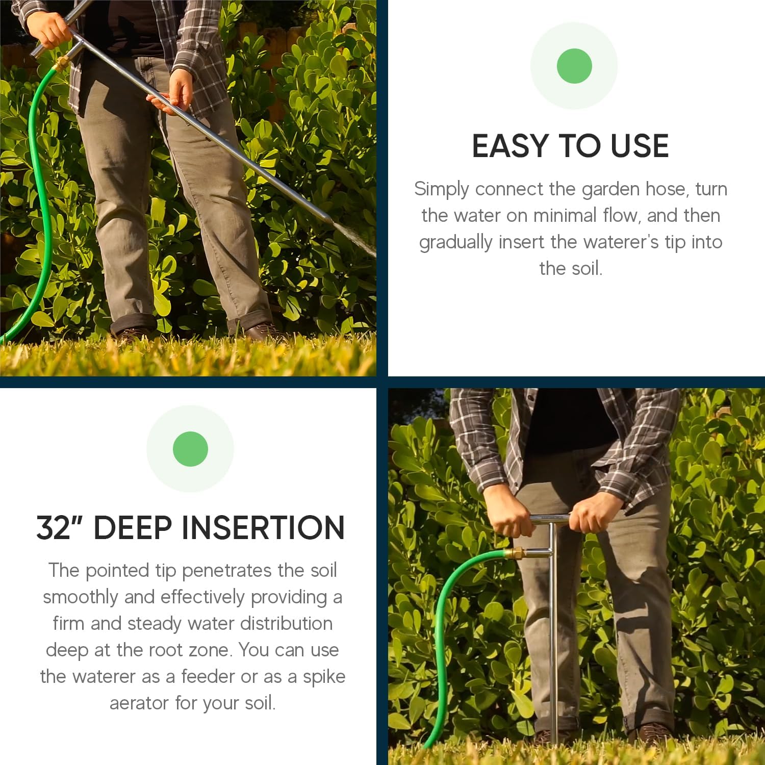 Varomorus Stainless Steel Deep Root Feeder for Tree Watering Spike Tool Irrigation for Outdoor Plants System Wand