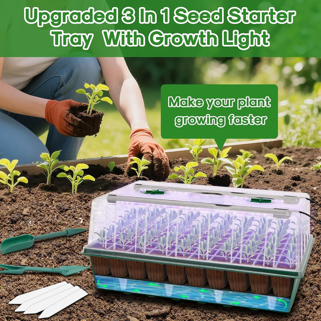 120-Cell Self-Watering Seed Starter Tray with Grow Light, Green | 1-24H Smart Timer, Seed Starter Kit with 4.02"