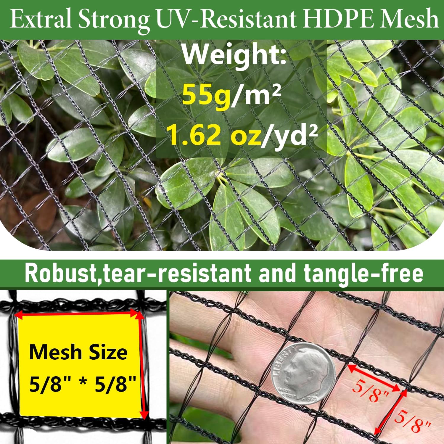 4 x 75ft Deer Fence Netting, Heavy Duty Plastic Mesh Fence Deer Netting, 55GSM Deer Fence for Garden, Reinforced Edges
