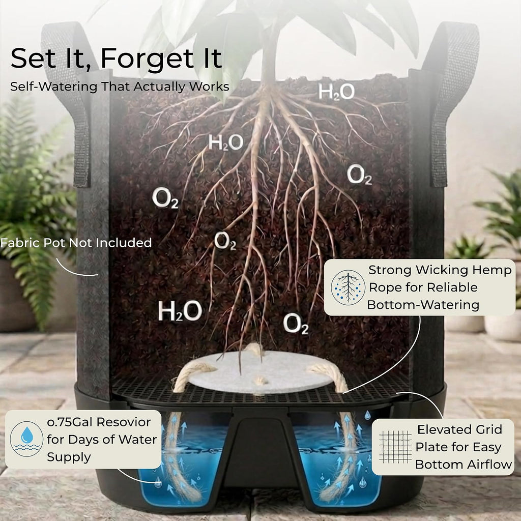 4 Pack Self-Watering Pot Bases for 5 Gallon Grow Bags, Bottom Watering Plant Saucers with Wicking Irrigation System