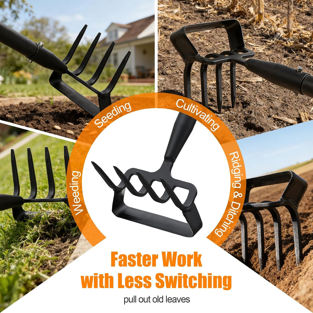 Garden Hoe, 72 Inch Soil Tiller Cultivator Stirrup Hoe, Heavy Duty 2-in-1 Garden Tool with Adjustable Long Handle