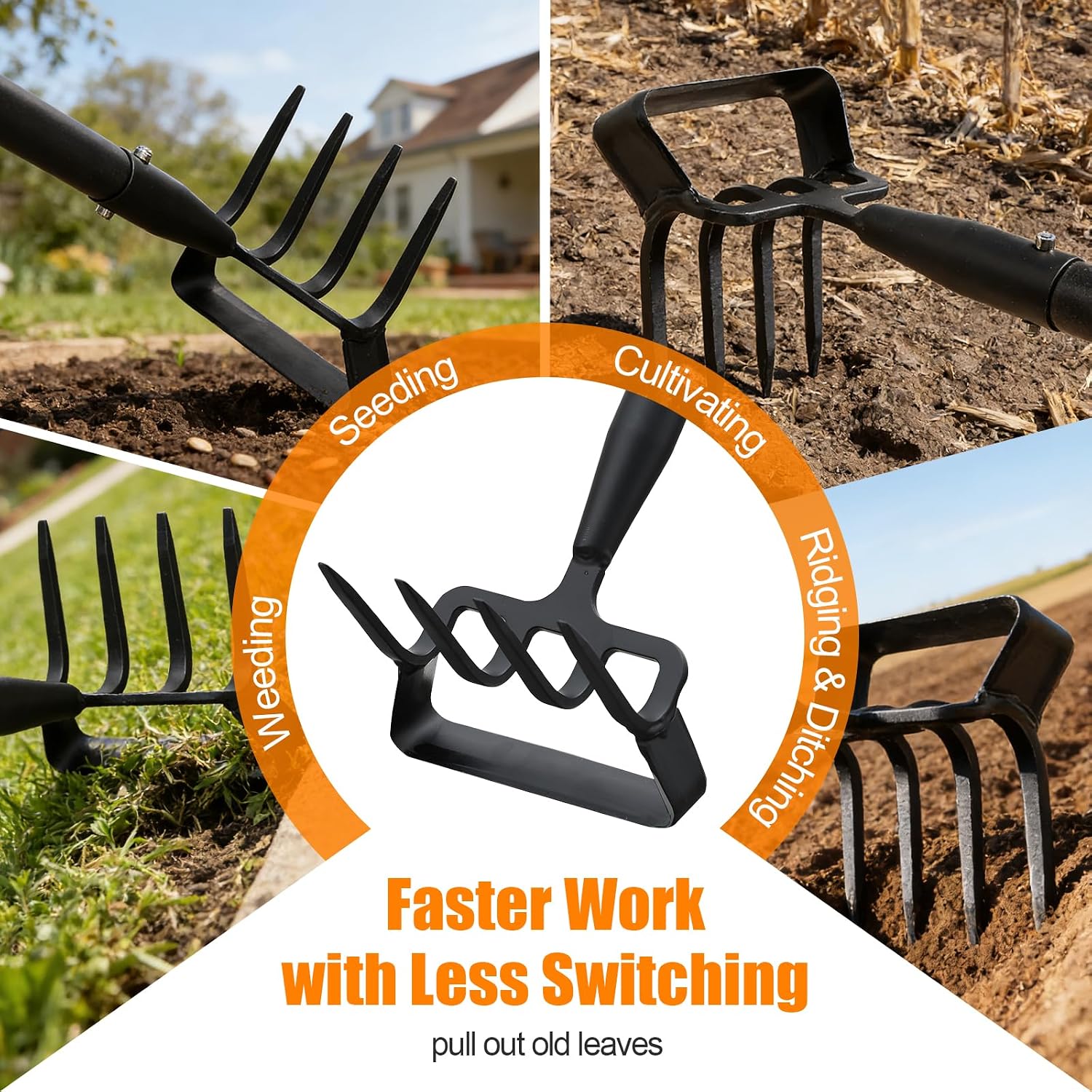 Garden Hoe, 72 Inch Soil Tiller Cultivator Stirrup Hoe, Heavy Duty 2-in-1 Garden Tool with Adjustable Long Handle
