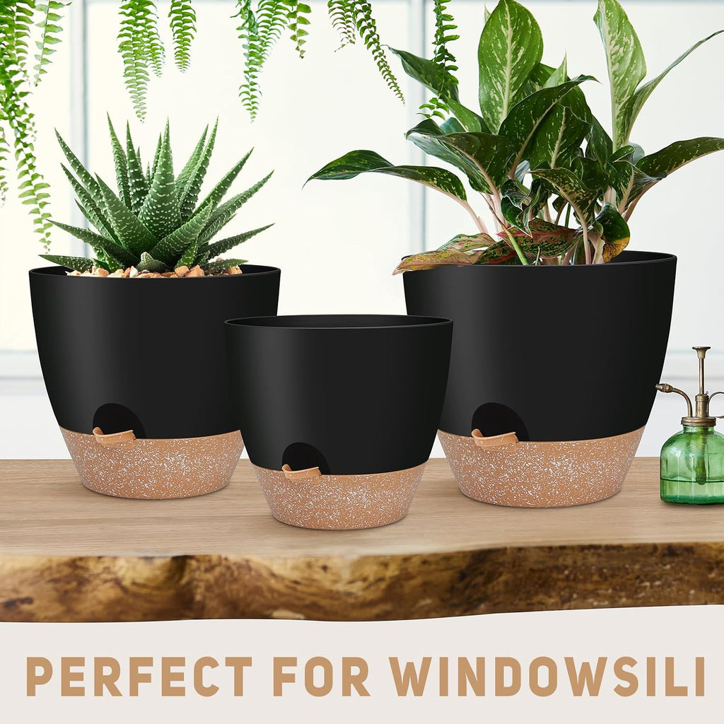 YNNICO 12" 10" 9" Large Self Watering Plant Pots, 3 Pack Flower Pots Planters with Multi Mesh Drainage Holes for Indoor