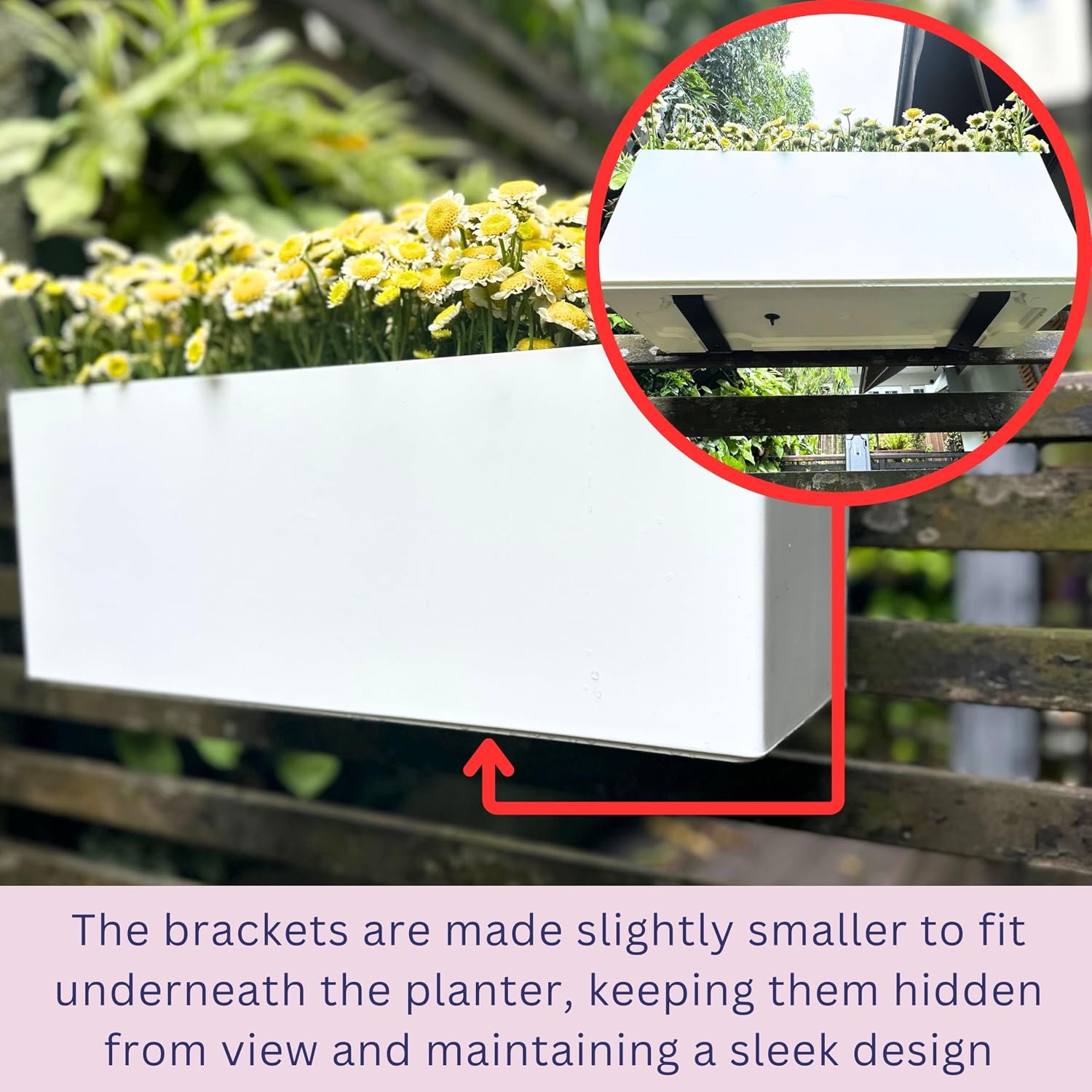 LaLaGreen Railing Planter Box (20 Inch, 4 Pack) White Rectangular Window Flower Boxes with Bracket, Self Watering