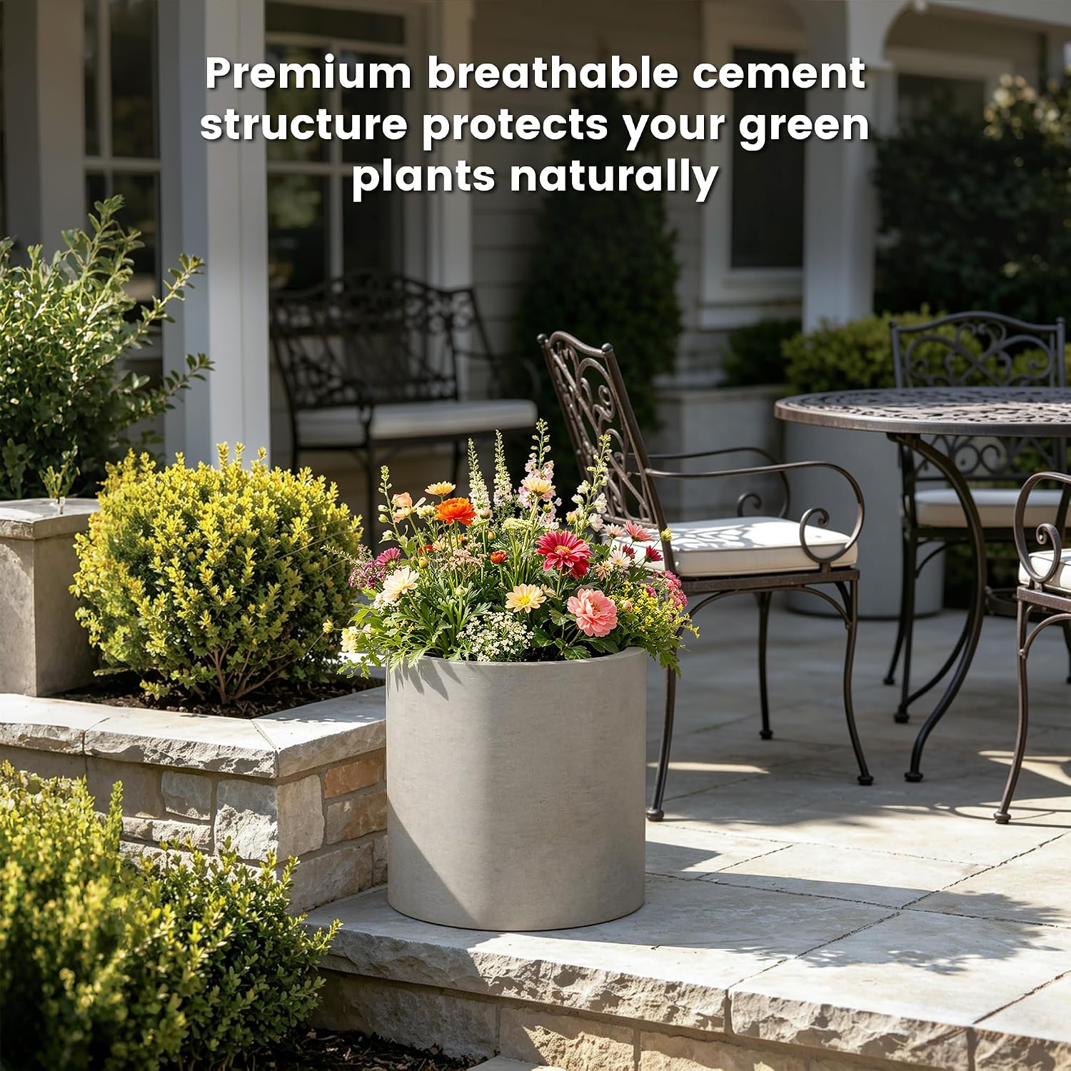 Kante Accent Round Cylinder Weathered Concrete Planter 12.6" Tall, Outdoor | Rubber Plug for Indoor, Drainage for