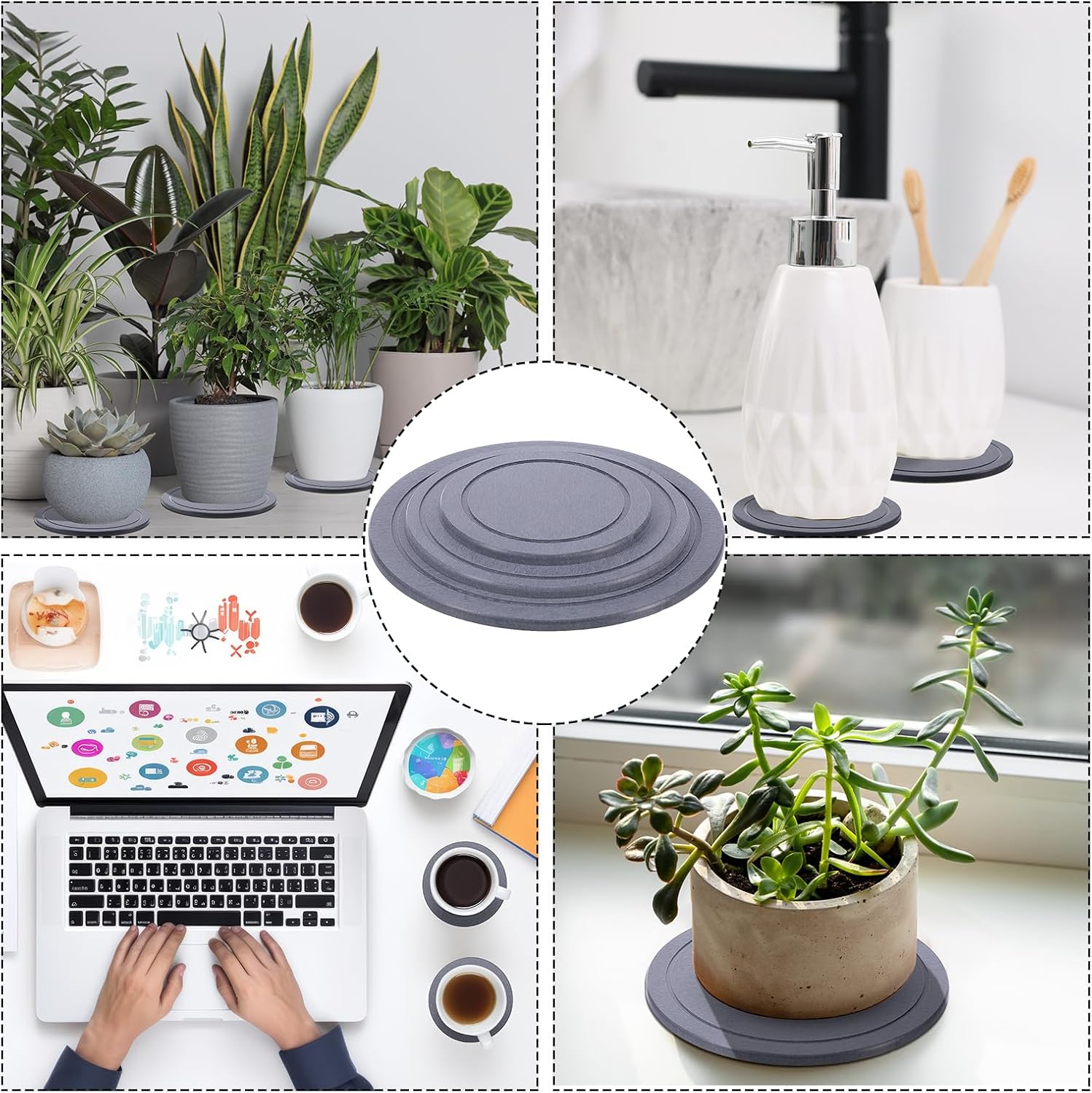 Drydiet 3 Pack Diatomaceous Earth Plant Saucer Set 6/8/10 Inch Quick Dry Absorbent Plants Tray Absorbing Plant Tray for