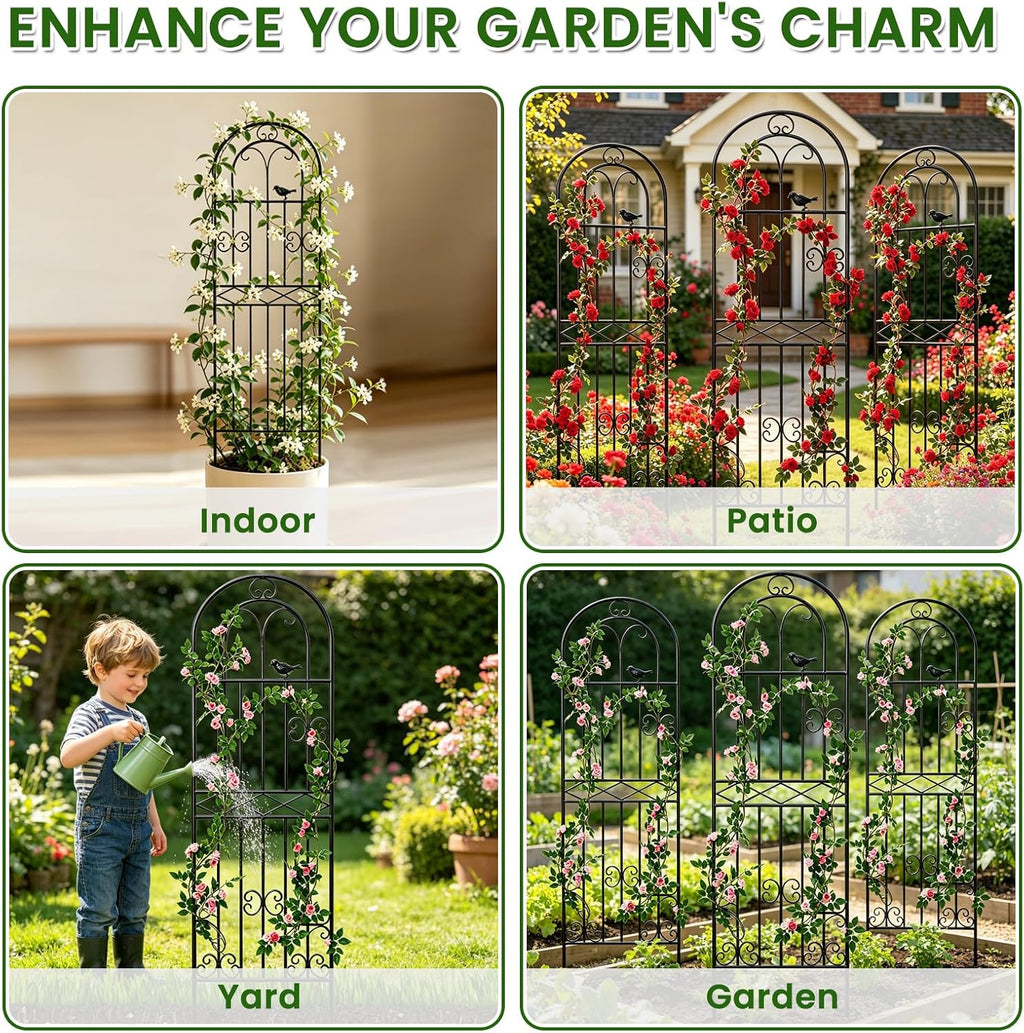 1 Pack 59"x19.7" Metal Gardon Trellis for Climbing Plants Flowers Outdoor, Rustproof, Heavy Duty, Black Coating Plant