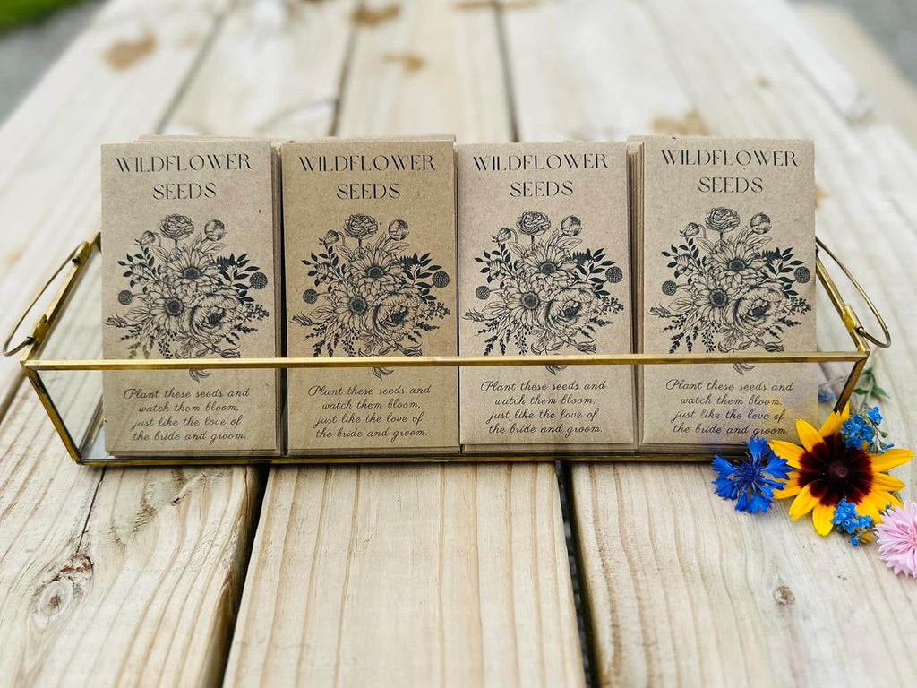 25 Pack Wildflower Seed Packet Wedding Favors – Rustic Kraft Seed Packets Filled with Wildflower Seeds – Bridal Shower