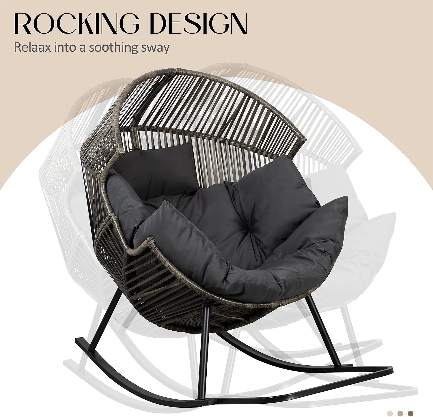 Egg Chair Rocking Chairs, Wicker Patio Chair Oversized Lounger Chair with Cushion for Indoor Living Room Bedroom