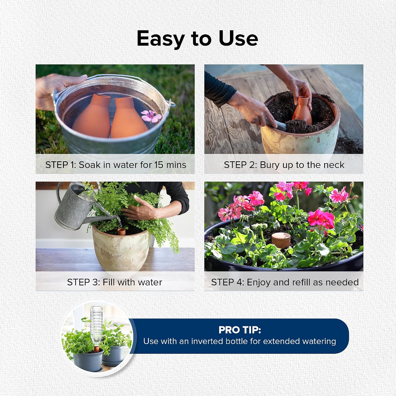 Olla Watering Pots with Lids, Terracotta Mini 2 Pack | Waters plants up to 1 ft in diameter; for gardens, raised beds