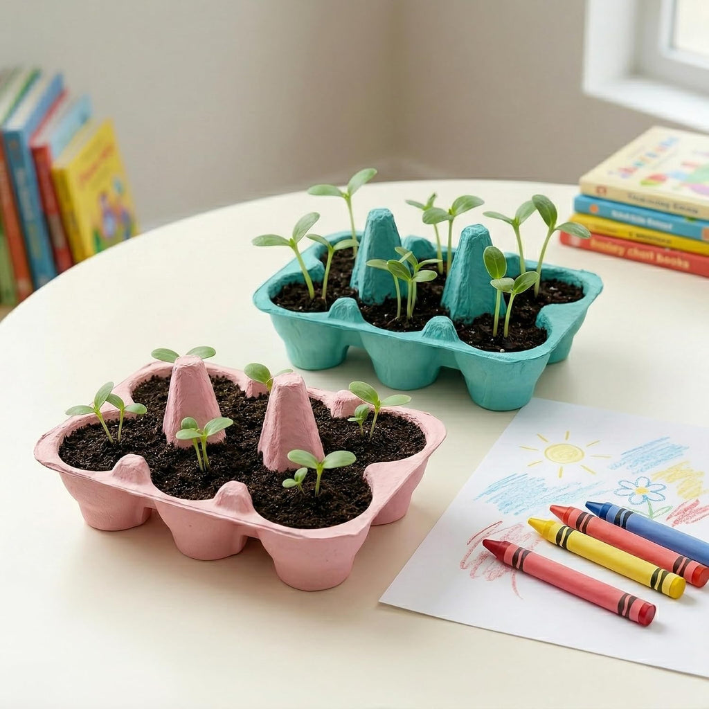 Buzzy Seeds Flower Starter Kit 2-Pack - Egg Carton Eco-Friendly Pots - Complete Indoor Gardening Kit with Seeds