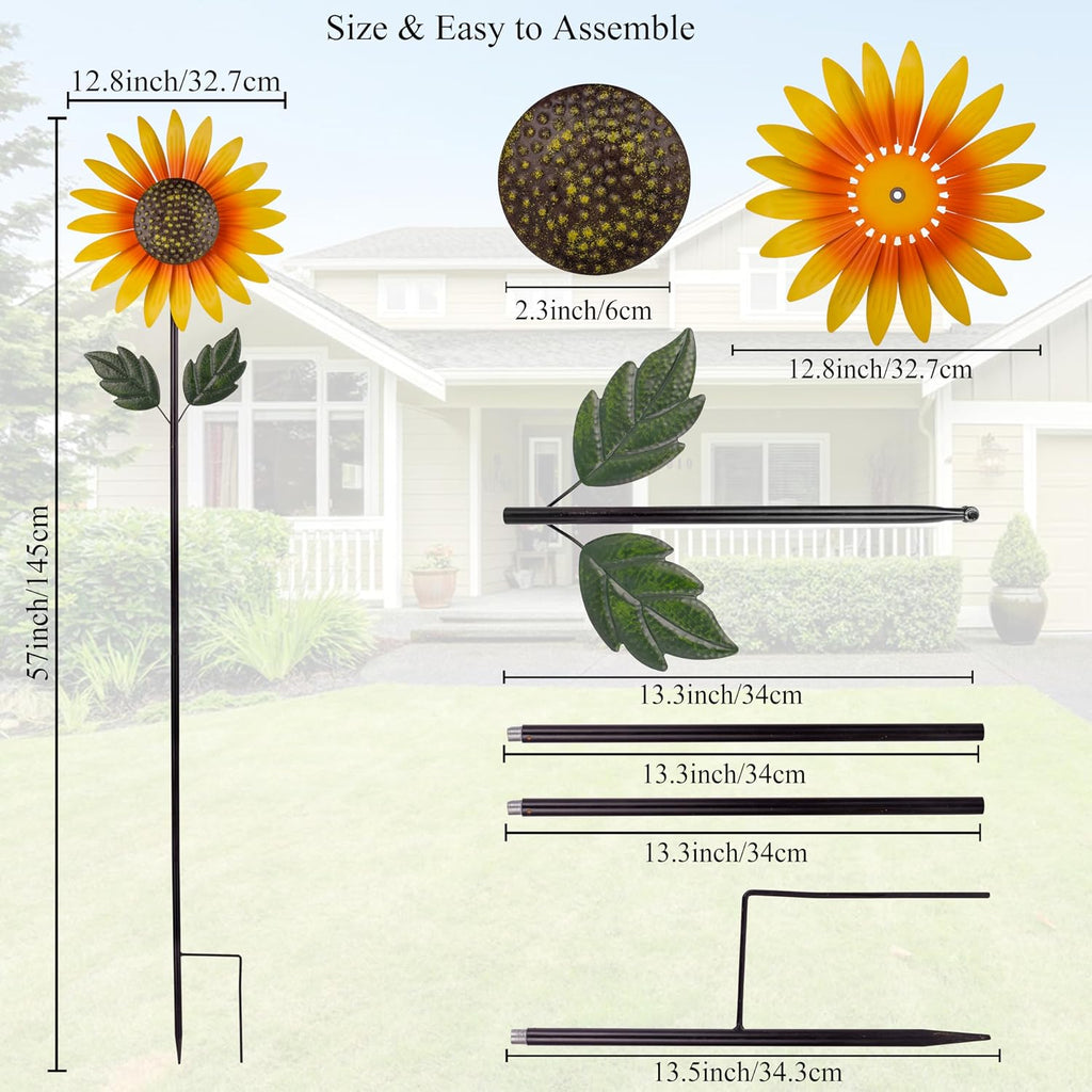 Sunflower Wind Spinner Outdoor,Garden Windmill for Yard Decor | Sunflower Windmills Lawn Decor,Metal Flower Garden