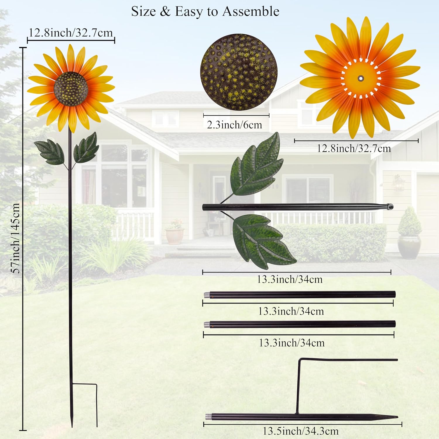 Sunflower Wind Spinner Outdoor,Garden Windmill for Yard Decor | Sunflower Windmills Lawn Decor,Metal Flower Garden