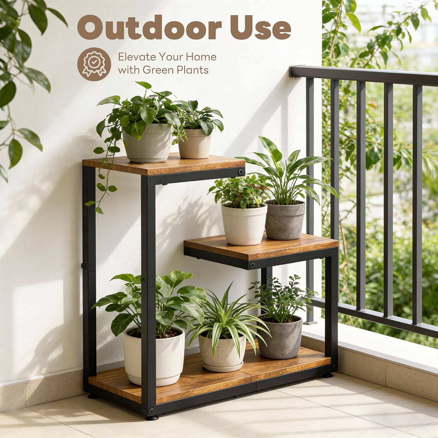 3 Tier Plant Stand Indoor, Thickened Metal Wood Corner Plant Shelf Stands for Multiple Plants, Indoor Tall Plants Stand