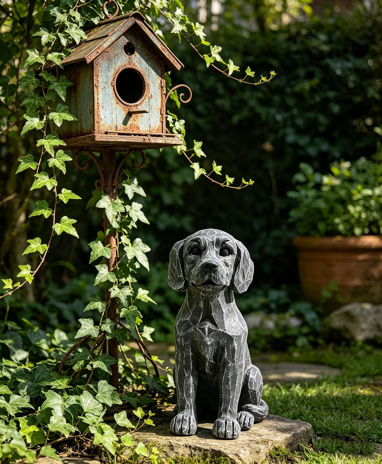 Labrador Dog Statue, 11.22 Inch Resin Retriever Garden Animal Decor | Realistic Hand-Painted Accent For Gardens