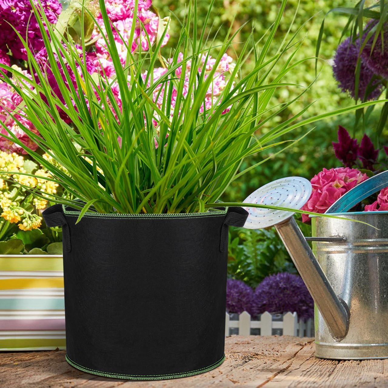 YARNOW 5-Pack 4 Gallon Fabric Grow Bags, Non-Woven Plant Pots with Reinforced Handles for Vegetables, Tomatoes