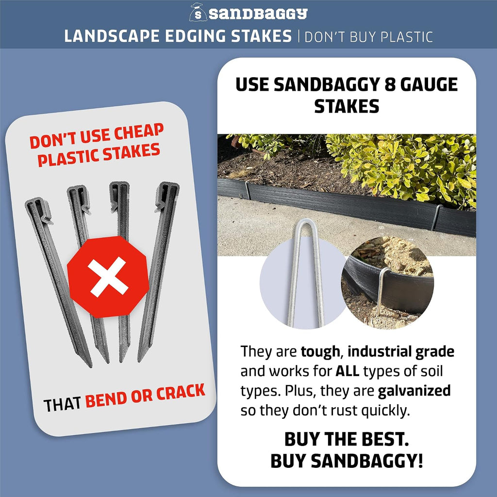 Sandbaggy 10-Inch Steel Landscape Edging Stakes Staples | More Sturdy Than Plastic Stakes | Works for All Landscape