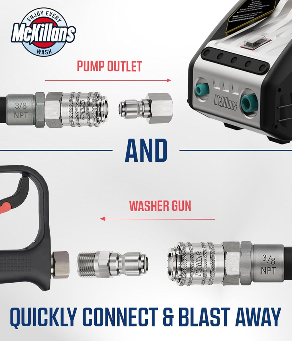 McKillans® 3/8" NPT Automatic Pressure Washer Quick Connect Kit of 4 - Stainless Steel - 3/8" Pressure Washer Quick
