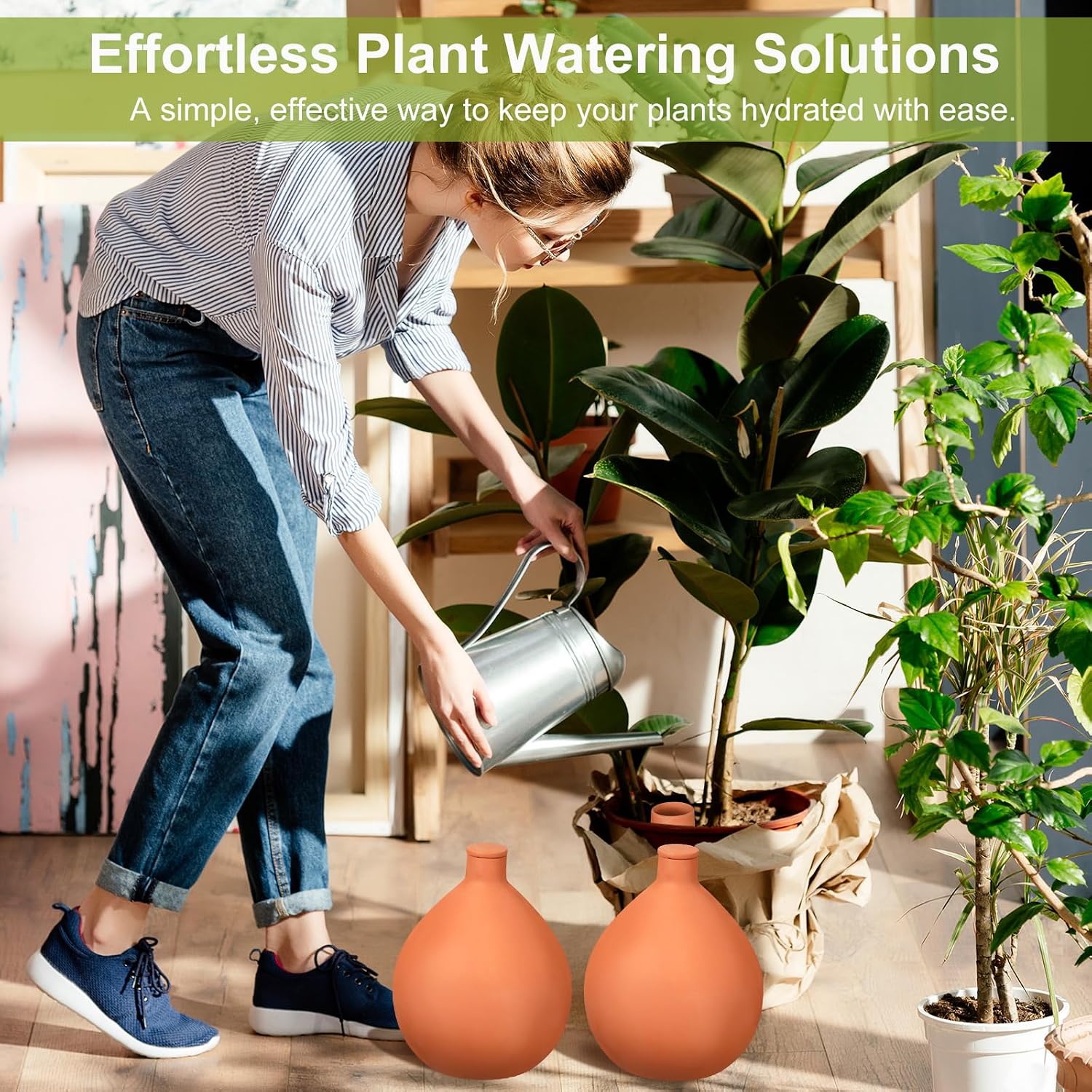 2 Pcs Watering Pots Large Terracotta Watering Pots with Lid 102 oz Terra Cotta Self Watering Pots Water Dripper