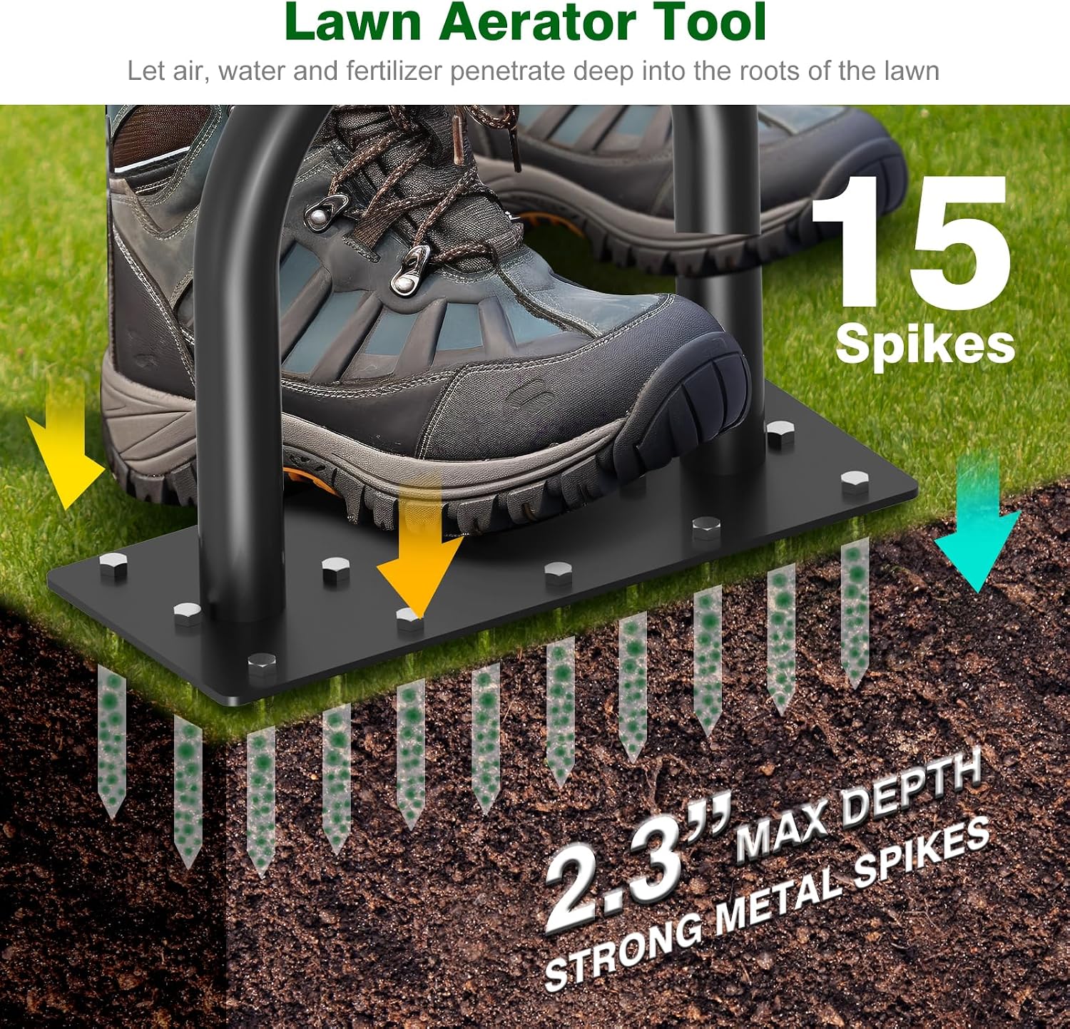 Lawn Aerator Tool - Grass & Soil Aerator for Lawn & Yard Care | 15 Sharp Spikes Manual Aerator for Lawn , Deep Soil