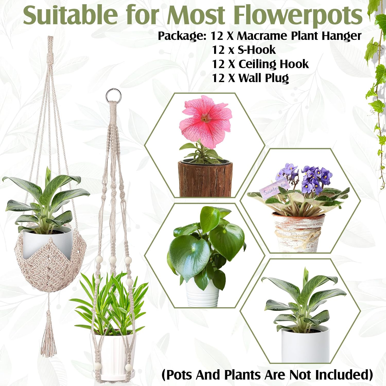 12 Pcs Macrame Plant Hangers Macrame Hanging Planters for Indoor Plants Handmade Boho Hanging Baskets Flower Pots