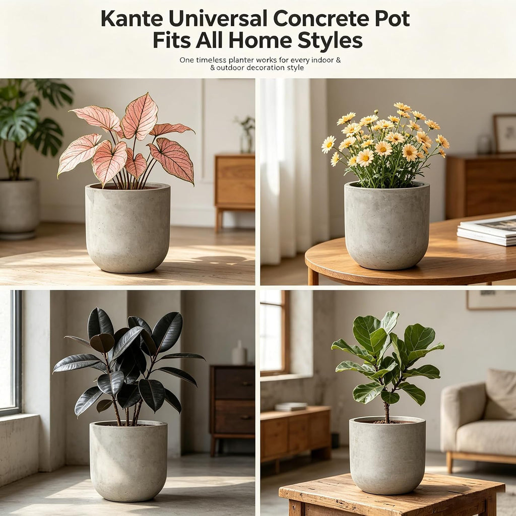 Kante Small Round Capsule Weathered Concrete Planter 11" Dia, Outdoor | Rubber Plug for Indoor, Drainage for Garden
