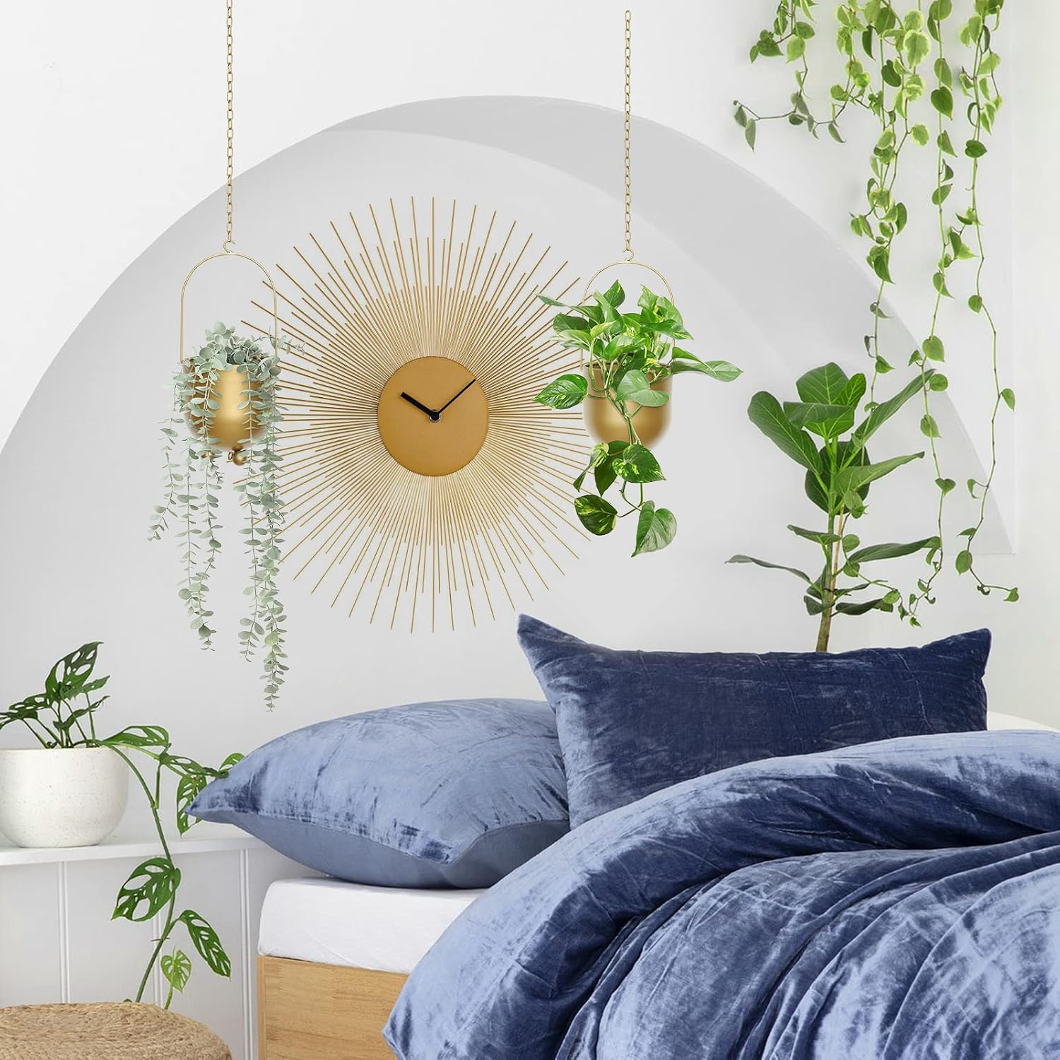 AceList Boho Gold Metal Hanging Planters, Set of 2 with Hooks & Chains - Versatile Wall & Ceiling Plant Hangers for