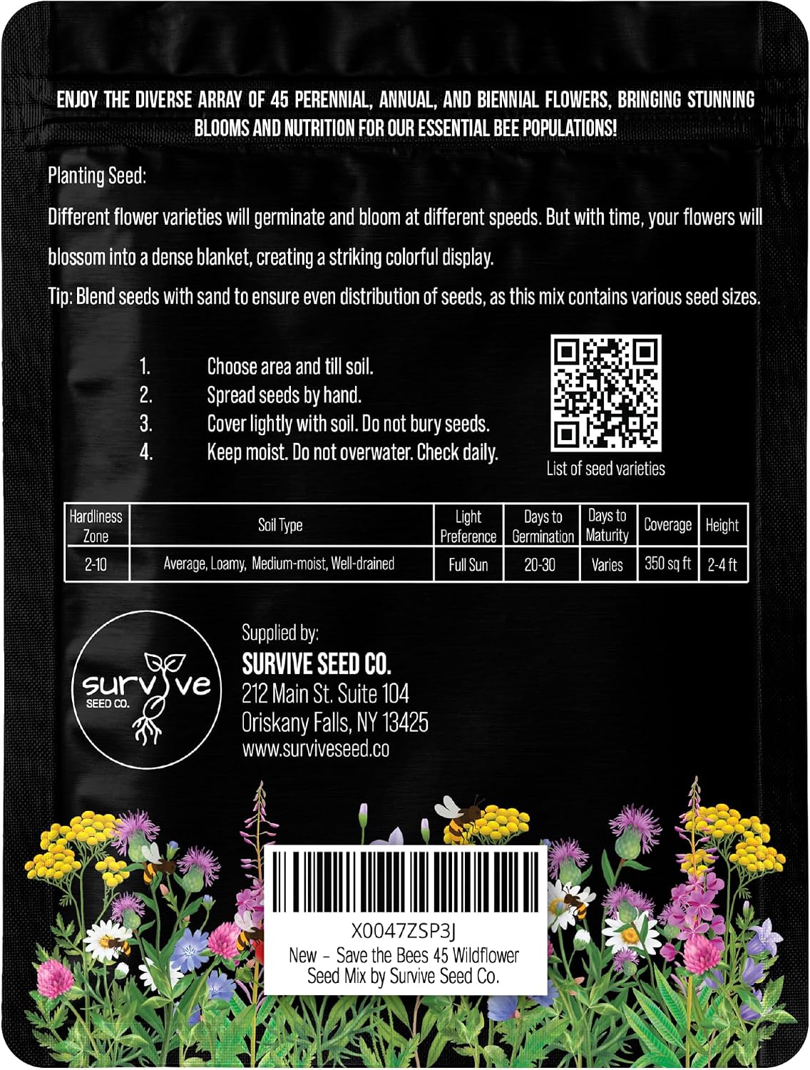 Package of 100,000 Wildflower Seeds - Save The Bees Wild Flower Seeds Collection - 45 Varieties of Pure Non-GMO Flower