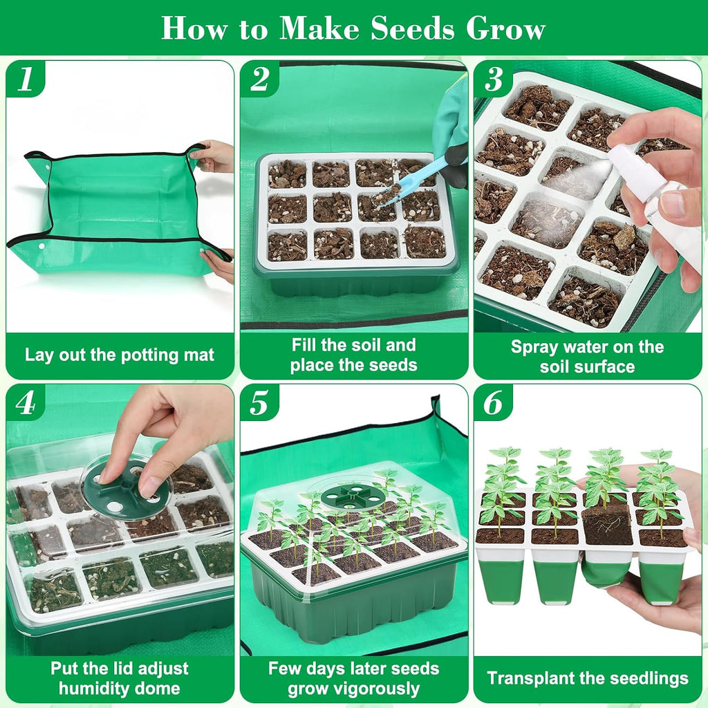 Reusable Silicone Seed Starter Tray, 60 Cells Seed Starter Kit with Humidity Adjustable Dome and Lid, Plant Germination