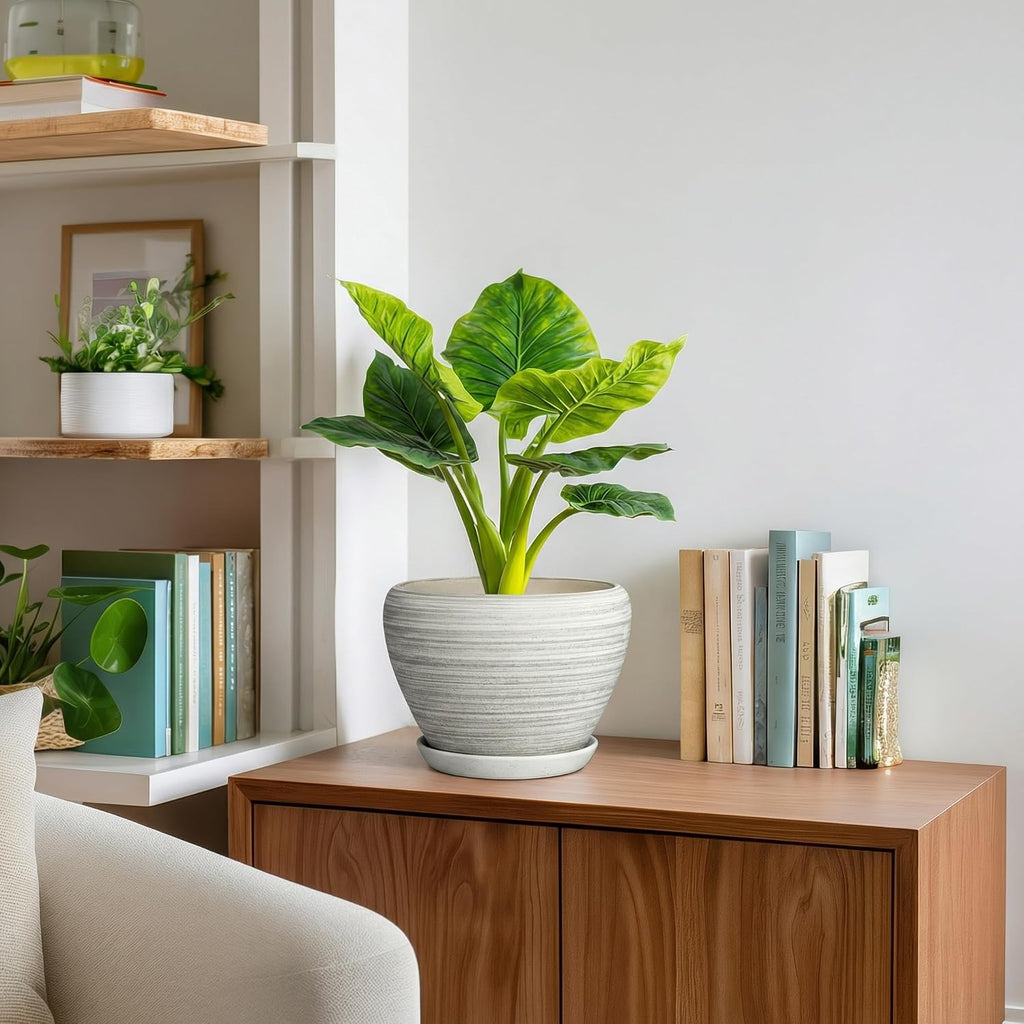 Indoor Plant Pots 8 Inch - Ceramic Plant Pots with Drainage Hole and Saucer, Large Flower Pot for Indoor Plants