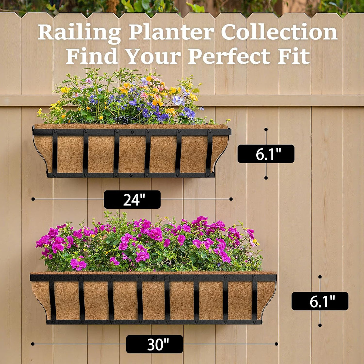 VOXOR Railing Planter Boxes, Heavy Duty Window Box Planters, Adjustable Balcony Planters for Railing Hanging, with Coco