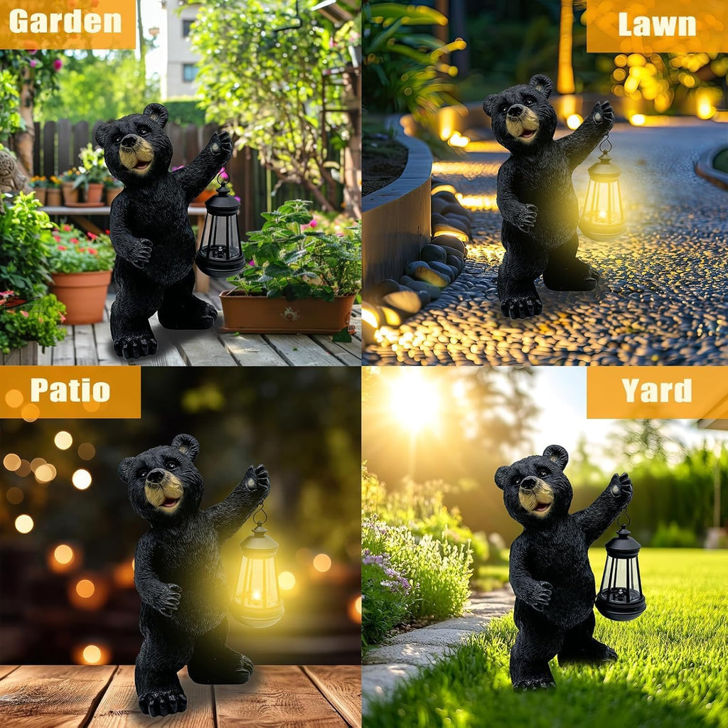 Resin Solar Bear Statue LED Light Waterproof Garden Yard Decor | Sturdy resin solar bear statue with LED lantern