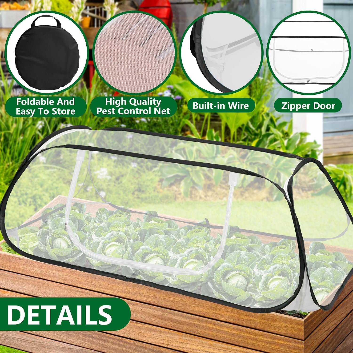 2 Pcs Pop Up Garden Rows Plant Cover,Raised Garden Beds Plants Protector | 46" x 22" x 16" Insect Bird Barrier Plant