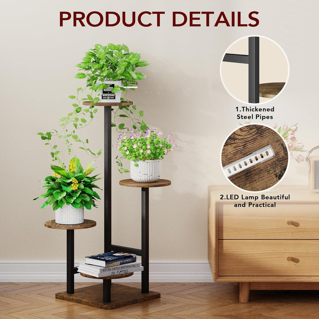 Plant Stand Indoor with Grow Light,4-Tiered Tall Plant Stand Indoor, Metal Plant Shelf with Adjustable Light, Ideal for