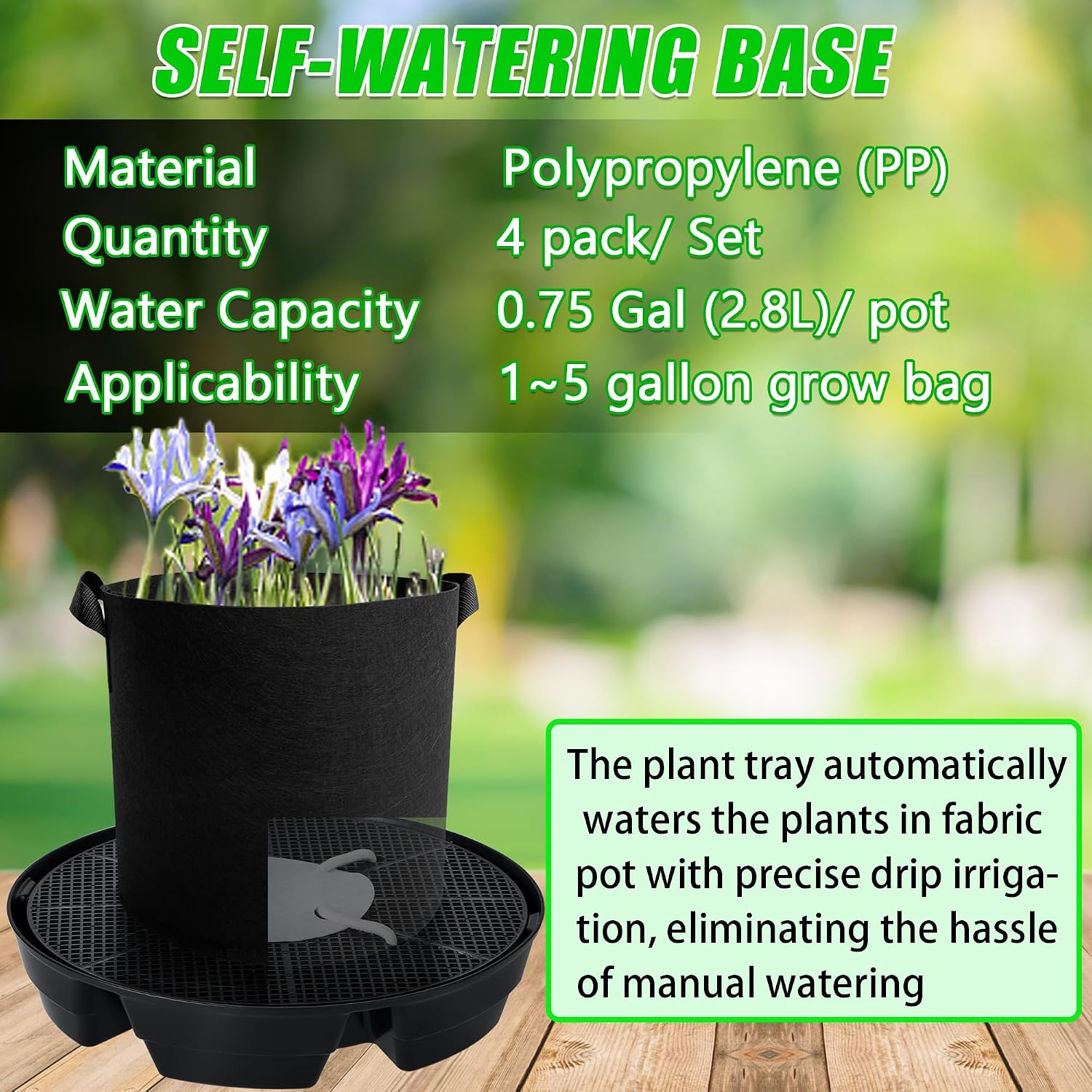 Self-Watering Fabric Pots Base for Indoor Plants, Auto Watering Saucers | Set of 4, Auto Pots for 5 Gallon Grow Bags