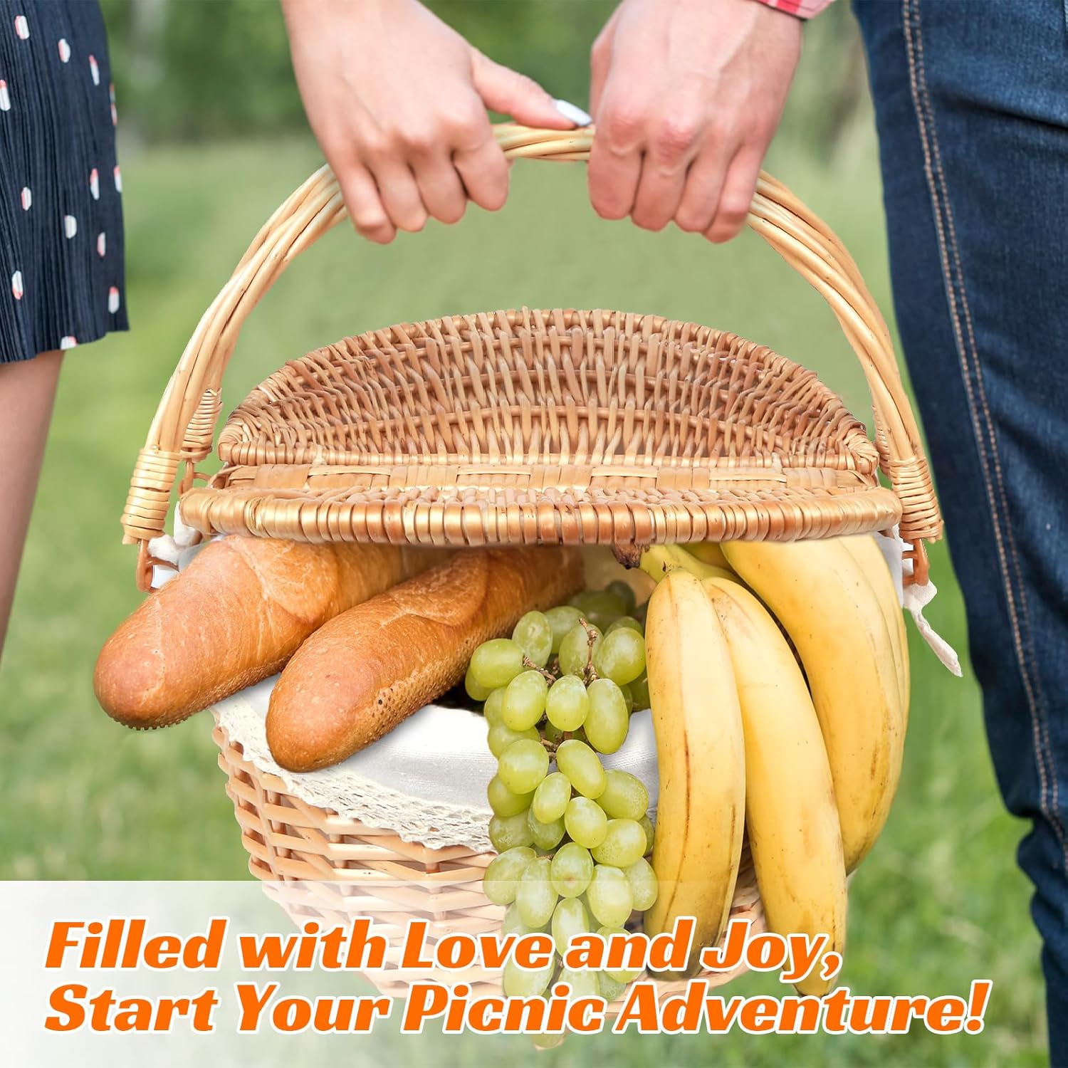 Hap Tim Wicker Picnic Basket for 2 with Lid - Unique Gifts Ideas for Couple, Engagement, Wedding, Bridal Shower