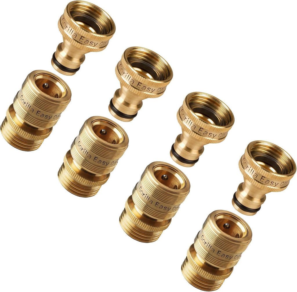 Locking Garden Hose Quick Connect Fittings. 3/4 Inch GHT Solid Brass Leak Proof to 200 PSI Heavy Duty
